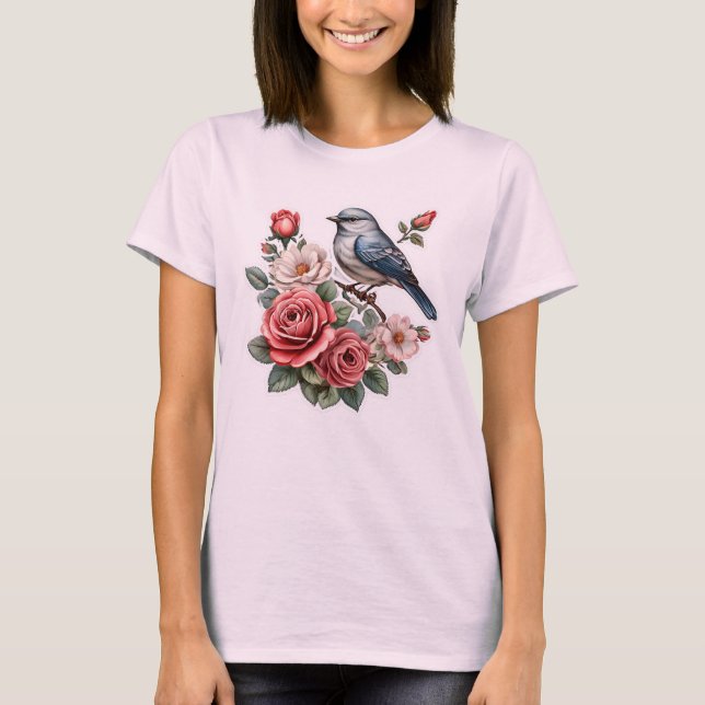 Söta fåglar och blommor t shirt (Framsida)