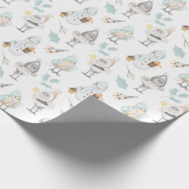 Söta fåglar och snömannen  presentpapper (Hörn)