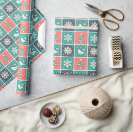Söta fåglar & snöflingor jul vinter mönster presentpapper