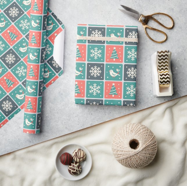 Söta fåglar & snöflingor jul vinter mönster presentpapper (Hantverk)