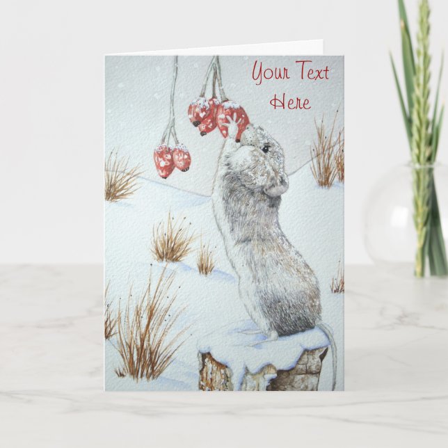 Söta fält muss snö-scensjokristmas helgkort (Framsida)