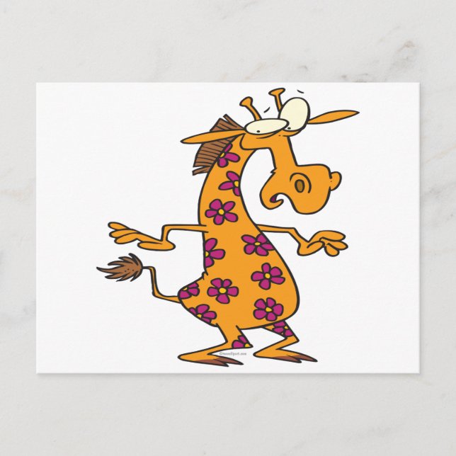 Söta fånig-blomfläckar giraffe-tecknad vykort (Framsida)