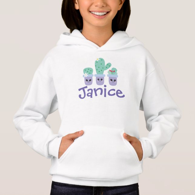 Söta fantasifulla blommande kaktusväxter t shirt (Framsida)