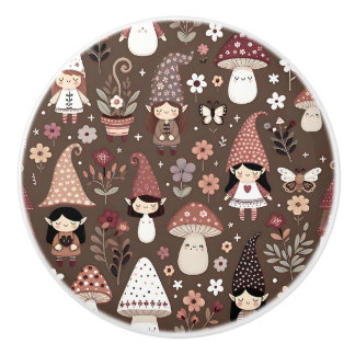 Söta fantasifulla bruna älvtomtar knopp