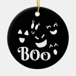 Söta fantasifulla Halloween-spökansikten Boo Svart Julgransprydnad Keramik