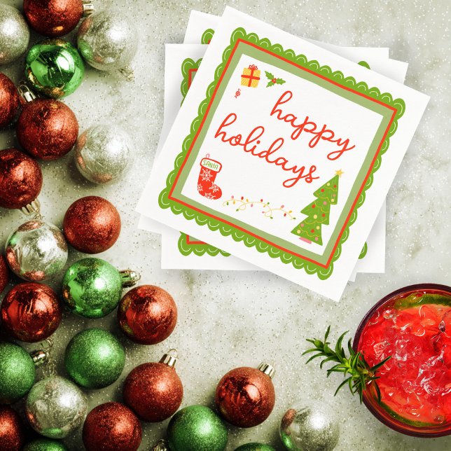 Söta fantasifulla julikoner GOD JUL Pappersservett (Cute Whimsical Christmas Icons HAPPY HOLIDAYS Napkins
)