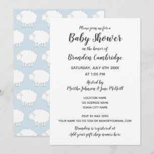 Söta får baby shower-inbjudningar för pojke eller inbjudningar