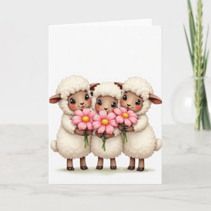 Söta Får Blommor Vänkort Kort