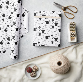 Söta Får Illustration Svart Och Vit Presentpapper