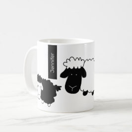 Söta Får Illustration Svart Och Vitt Kaffemugg