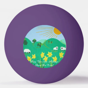 Söta får med träd backe blå himmel daffodils pingisboll