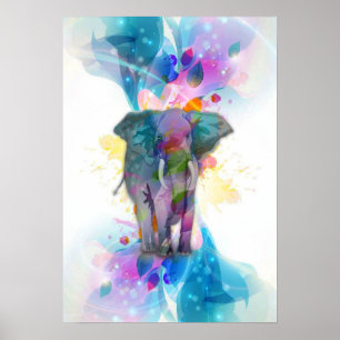 Söta, färgade vattenfärger stänker elefant poster