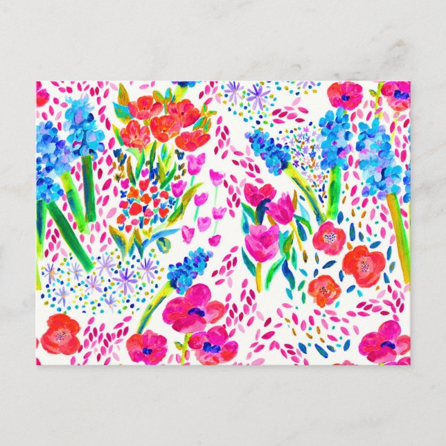 Söta färgglada abstrakta blommor vykort (Framsida)