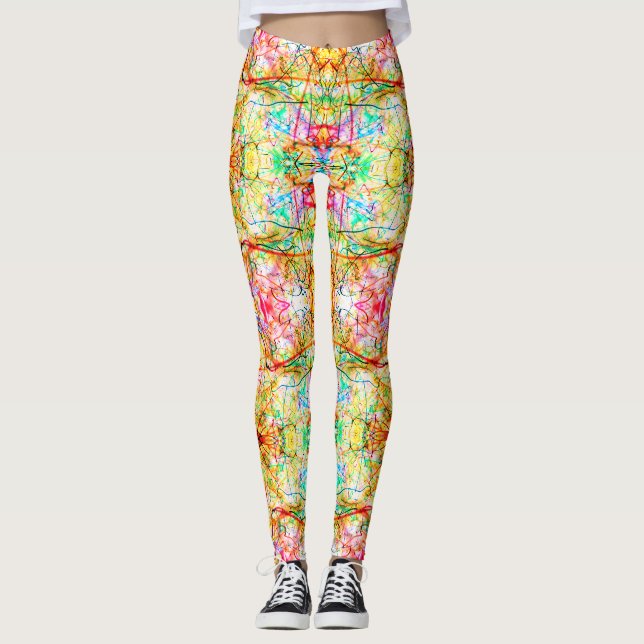 Söta färgglada abstrakta linjer leggings (Framsida)