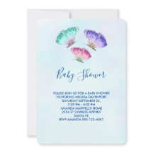 Söta färgglada akvarell fjärilar baby shower