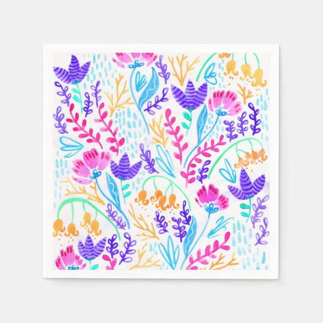 Söta färgglada akvarellblommor pappersservett (Framsidan)
