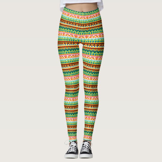 Söta färgglada aztekiska mönster design leggings (Framsida)