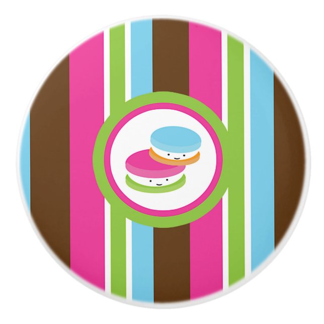 Söta Färgglada Bakverk Macarons Roliga Ränder Knopp (Framsidan)