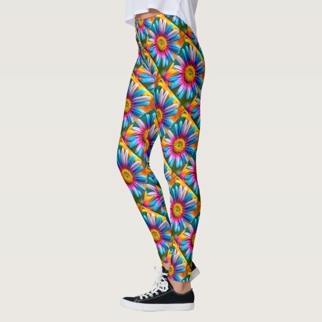 Söta färgglada blommönster leggings (Vänster)