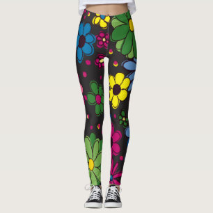 Söta färgglada blommor på svart leggings