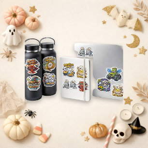 Söta färgglada Chibi Halloween-matar Klistermärken
