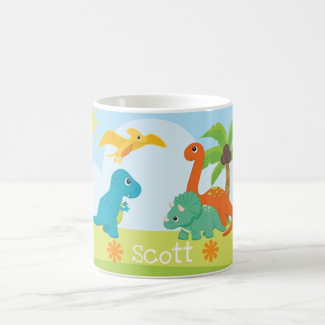 Söta Färgglada Dinosaurievänner Barn Kaffemugg (Center)