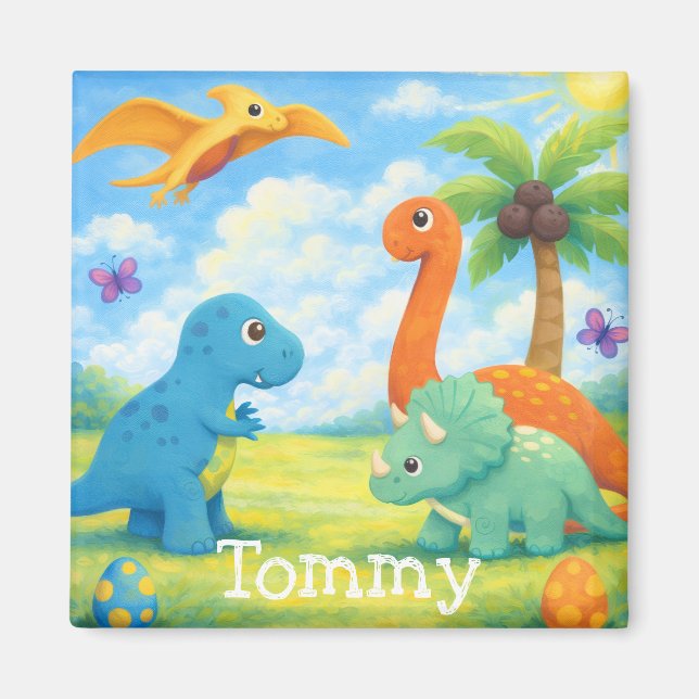 Söta Färgglada Dinosaurievänner Barn Magnet (Framsidan)