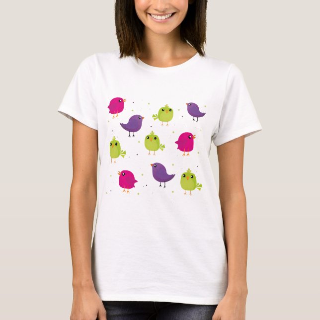 Söta färgglada fåglar  t shirt (Framsida)