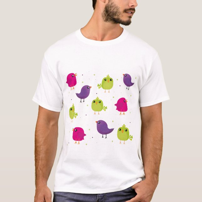 Söta färgglada fåglar t shirt (Framsida)