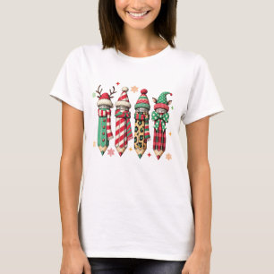 Söta färgglada festliga insvepta pennor lärare t shirt