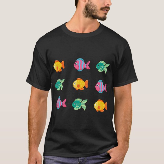 Söta färgglada fiskar t shirt (Framsida)