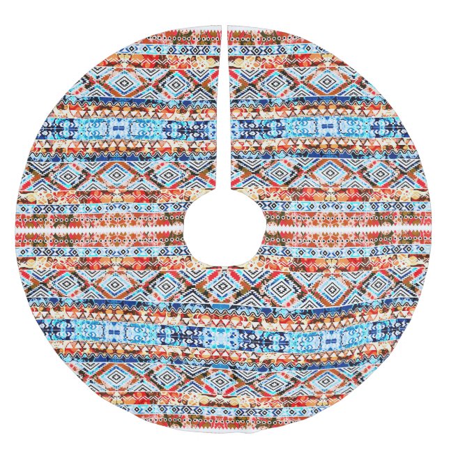 Söta färgglada flickiga aztekiska mönster julgransmatta borstad polyester (Framsidan)