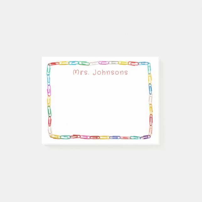 Söta Färgglada Gem till Skol Lärare Namn Post-it Block (Framsida)
