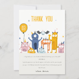 Söta färgglada gula fests monster barnkalas tack kort