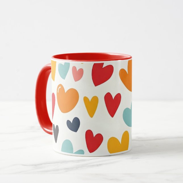 Söta färgglada hjärtan Doodle Romantisk Mugg (Framsida vänster)