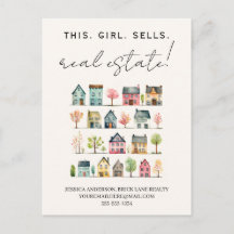 Söta färgglada hus Den här tjejen säljer fastighet