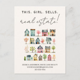 Söta färgglada hus Den här tjejen säljer fastighet Vykort