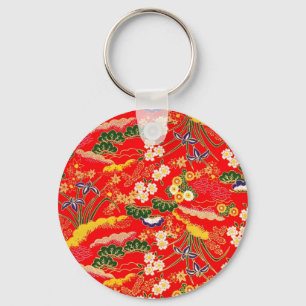 Söta färgglada japanska blommönster nyckelring