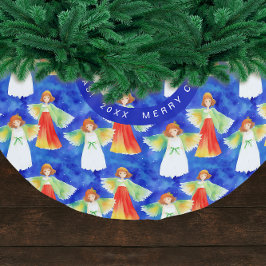 Söta färgglada julängel vattenfärg julgransmatta borstad polyester