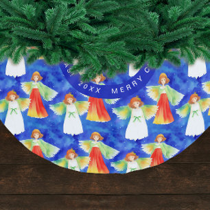 Söta färgglada julängel vattenfärg julgransmatta borstad polyester