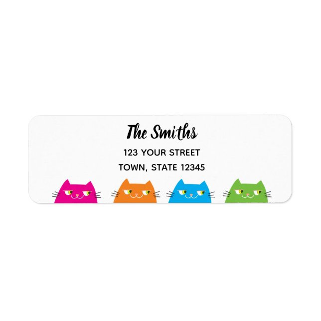 Söta Färgglada Katter Returadress Etikett (Framsidan)