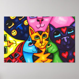 Söta färgglada katters fantasifulla konst Original Poster