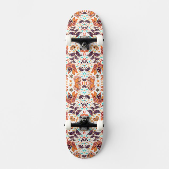 Söta färgglada klassiska blommönster mini skateboard bräda 18,5 cm (Framsida)