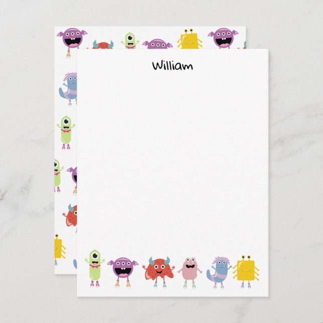 Söta färgglada monster roliga barn anteckningskort (Fram/baksida)