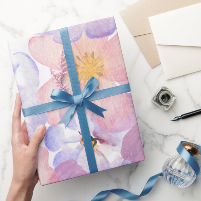 Söta färgglada pastellfärgade vattenfärg blommor presentpapper (Gifting)
