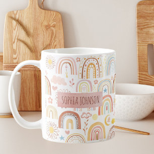 Söta färgglada regnbågar och tusenskönor Abstrakt Kaffemugg