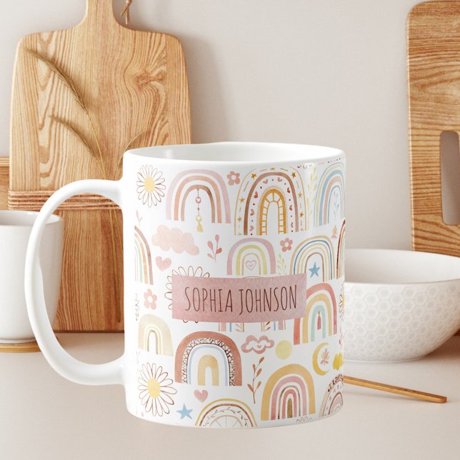 Söta färgglada regnbågar och tusenskönor Abstrakt Kaffemugg (In situ)