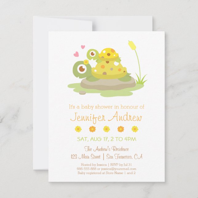 Söta Färgglada Sköldpadds-Babyshower-inbjudningar Inbjudningar (Framsida)