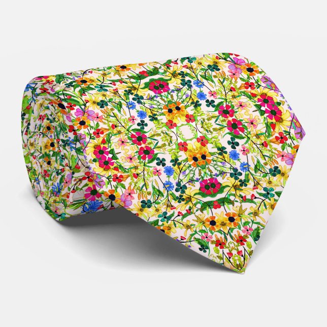 Söta färgglada vårblommor blommor slips (Rullad)