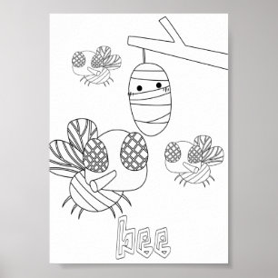 Söta Färgläggning Bin Insekter Poster